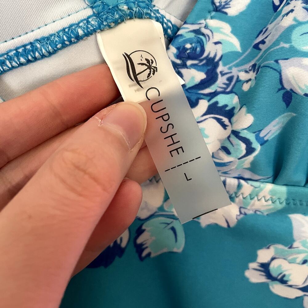 Cupshe one piece‎ sky blue floral v-neck swimsuit padded cups frilled women's L - Picture 3 of 7